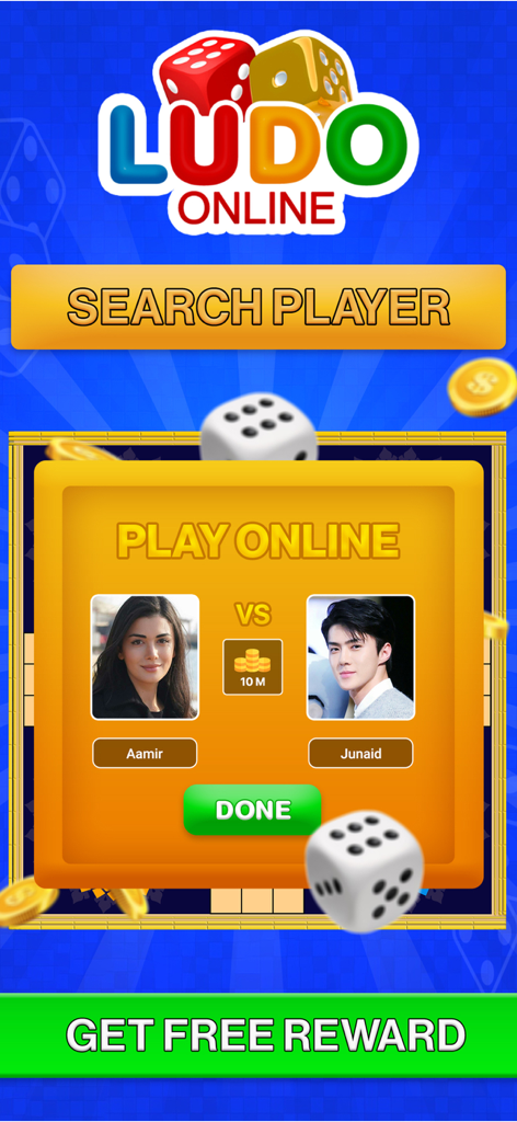Classic Ludo Online - Classic Ludo Online matchmaking screen showing a player search and online game setup with two participants