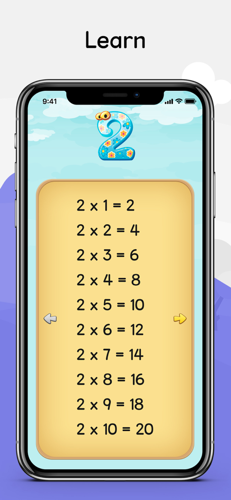 Kids Math IQ - キッズ算数IQ教育アプリの数字2の掛け算表。