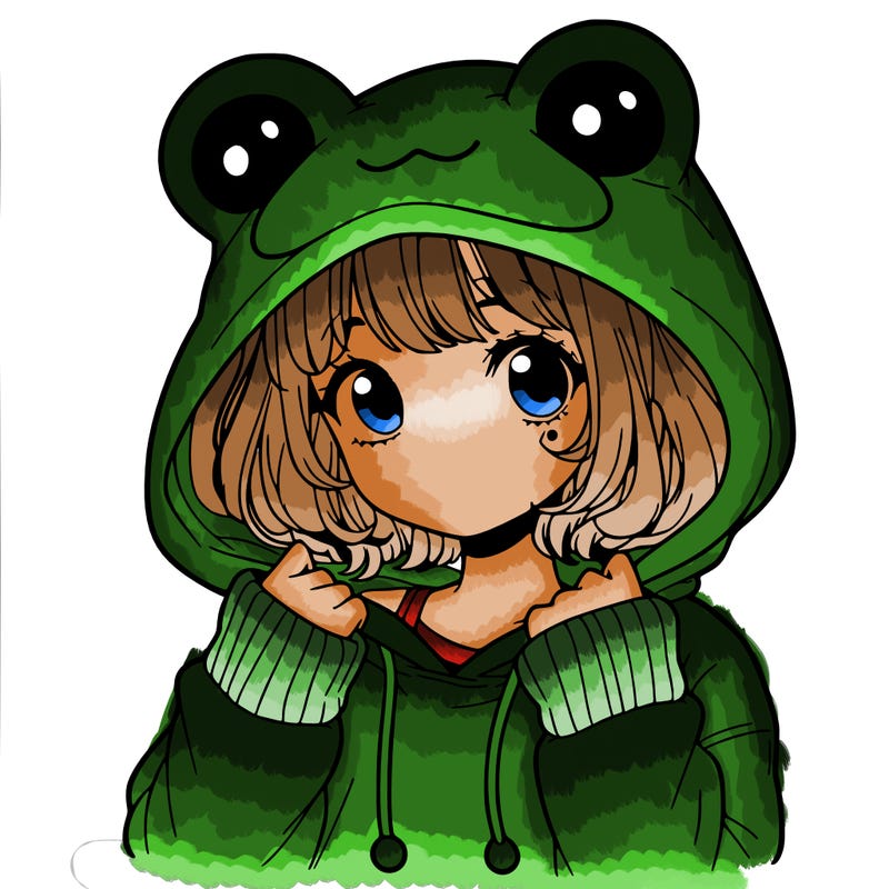 a cute teenage girl wearing a frog hoodie