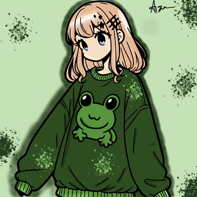 girl wearing frogging sweatshirt