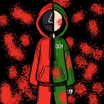 faceless girl in a tracksuit with a hood on and no hair