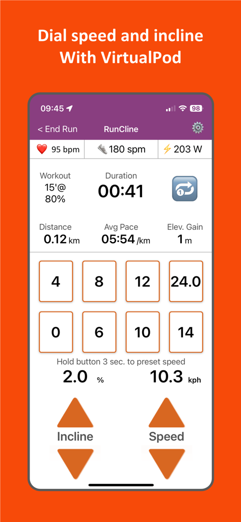 RunCline - RunCline app interface showing manual speed and incline controls for treadmill workouts