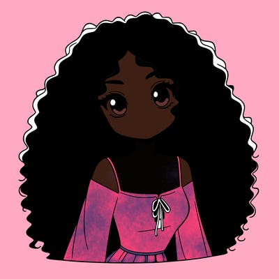 a black anime girl with long afro hair