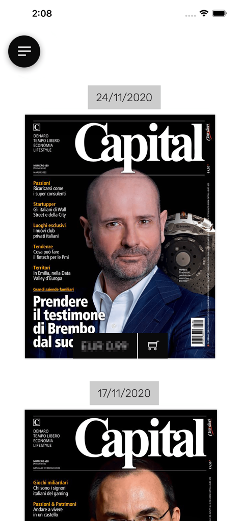 L'interface de l'application Capital affiche des couvertures de magazines numériques traitant de sujets liés aux affaires et au style de vie.