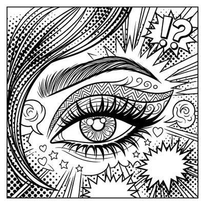 Dive into the vibrant world of beauty with this captivating Pop Art Eyeshadow coloring page. Featuring an intricately designed eye with bold comic-style elements, it's a unique canvas for your creative flair.
