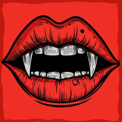 lips with vampire teeth
