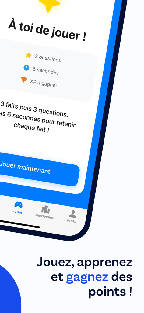 Luni - Quiz quotidien - Luni app interface showing daily trivia quiz rules and a play now button