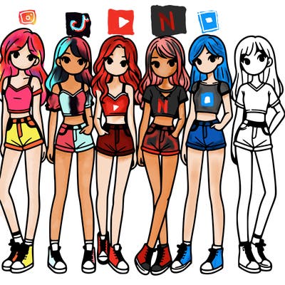 a group of girls wearing crop tops and shorts