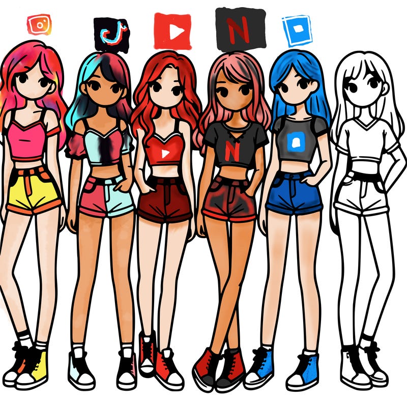 a group of girls wearing crop tops and shorts