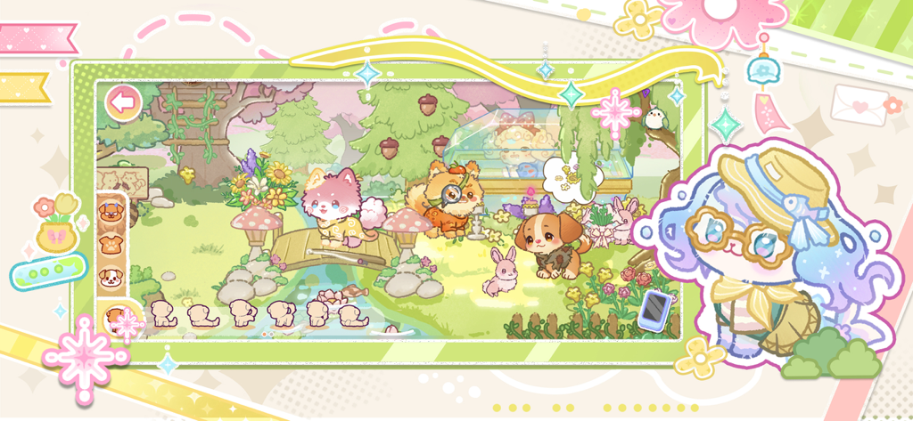 My Dog Town: Animal Sim Games - 마이 도그 타운 동물 시뮬레이션 게임에서 화려한 공원에서 놀고 있는 귀여운 만화 강아지들