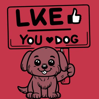a little puppy holding a sign that says like if you love dogs