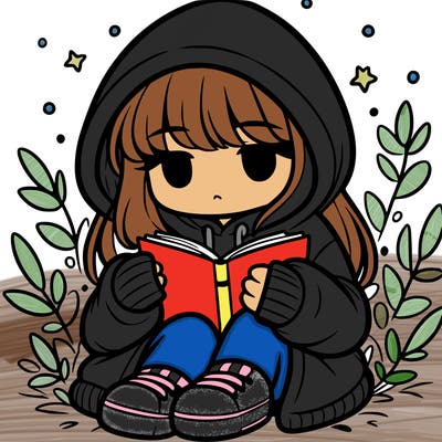 girl in oversized hoodie reading a book