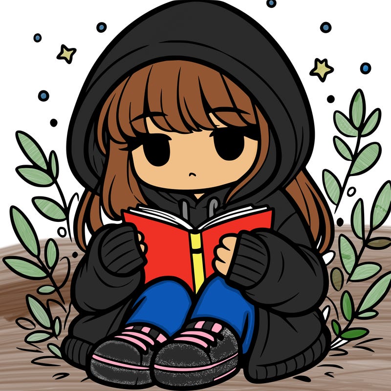 girl in oversized hoodie reading a book