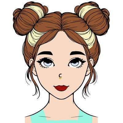 realistic girl with two buns on top of her head