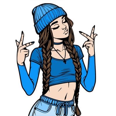 realistic teenage girl with braids and a beanie and crop top doing 🫶🏼