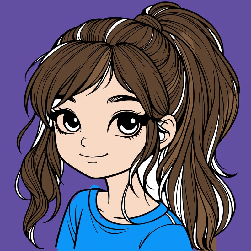 realistic girl with ponytail