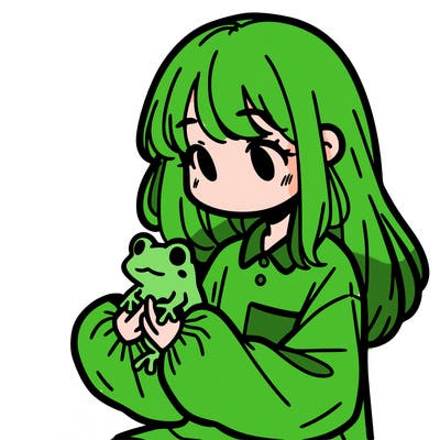 girl with long hair and a oversized shirt. and she is holding a frog