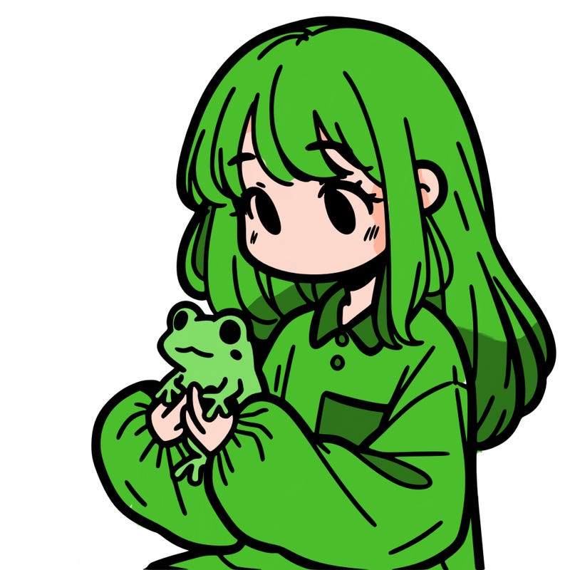 girl with long hair and a oversized shirt. and she is holding a frog
