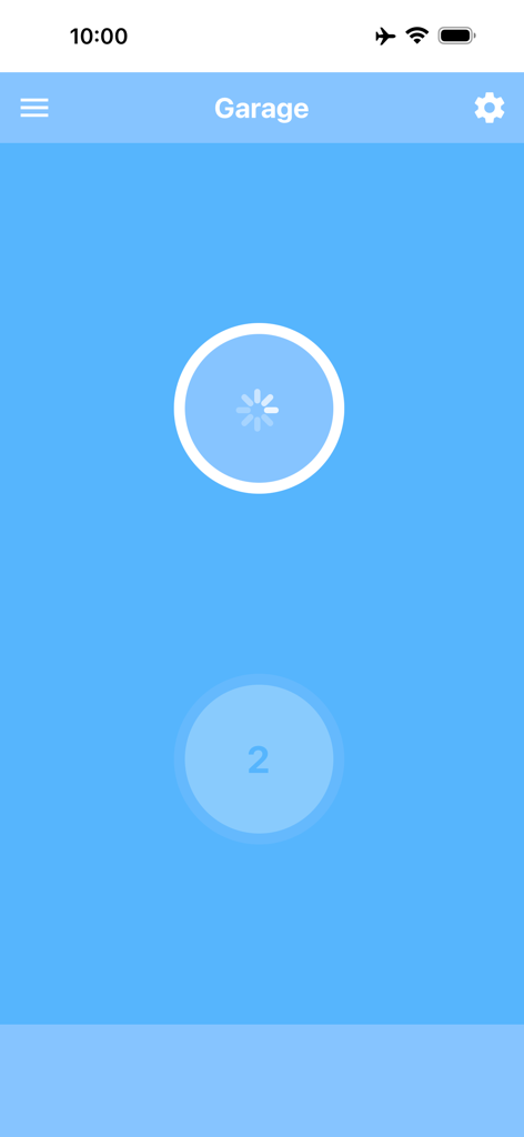 Tela principal do aplicativo Controle de Porta de Garagem mostrando a interface para operar um módulo de relé de 2 canais.