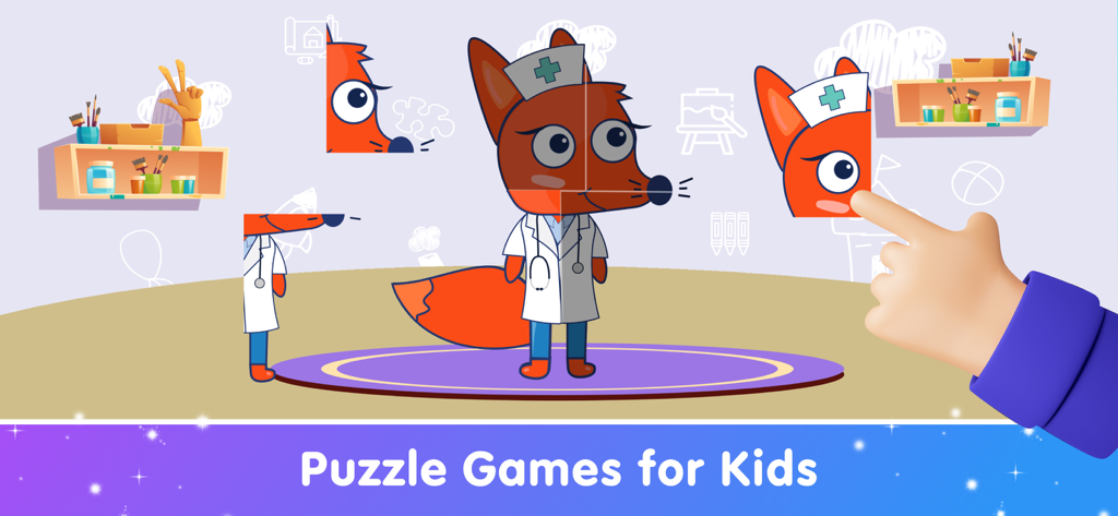 Baby & Toddler Puzzle Games - Un zorro vestido de enfermera en un juego de puzles preescolar para niños
