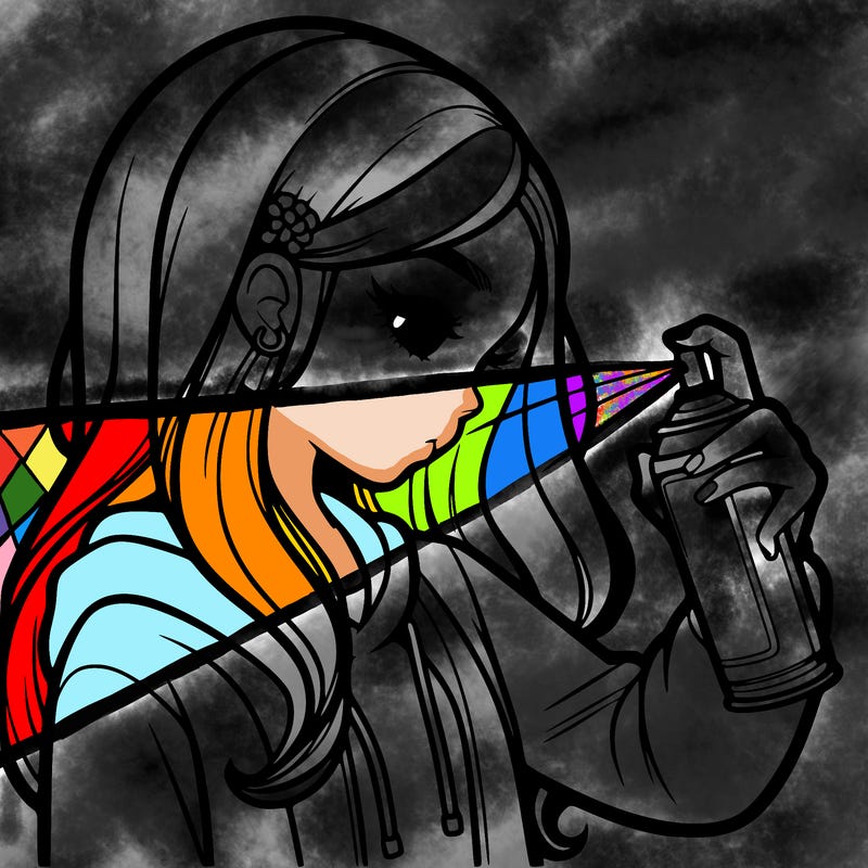 a realistic girl spray painting