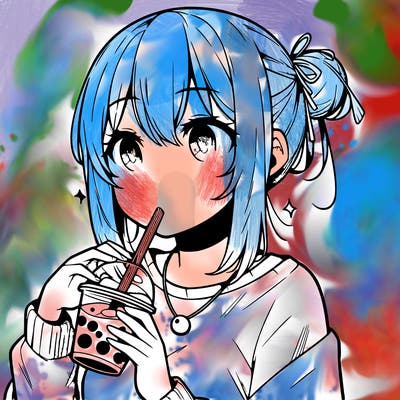 manga character drinking boba