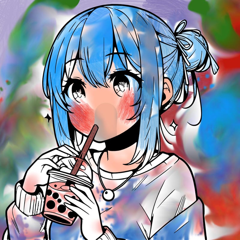 manga character drinking boba