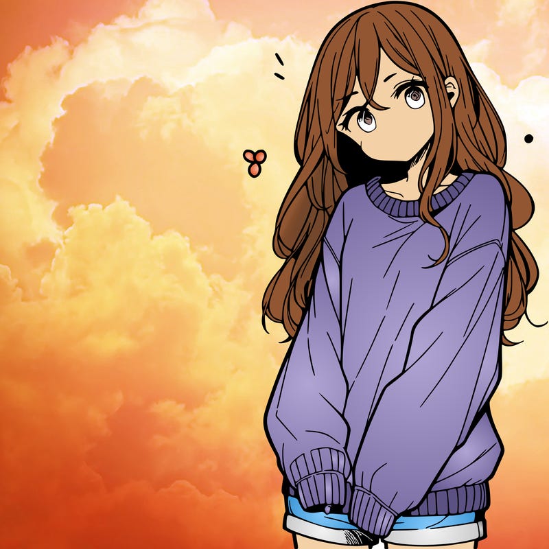 manga teen girl  in a sweater and baggy pants