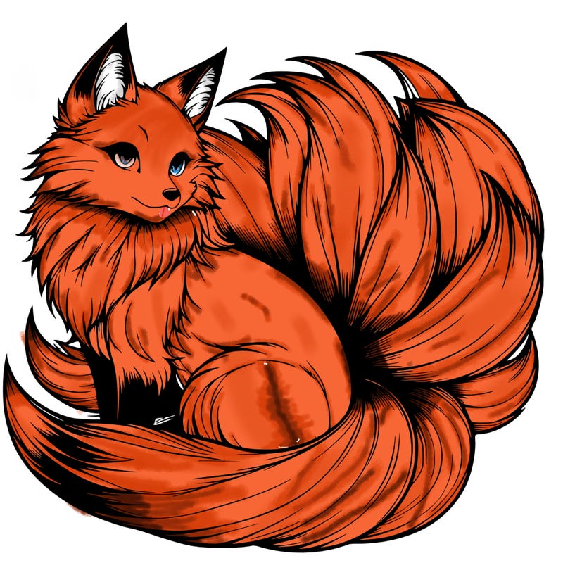 realistic detailed 9 tailed anime fox