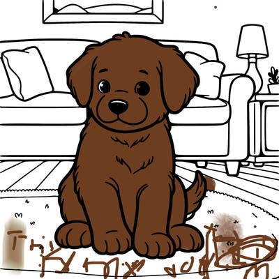 a puppy siting in a living room