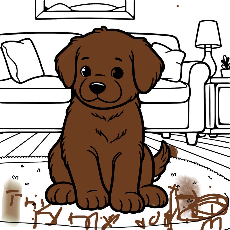 a puppy siting in a living room