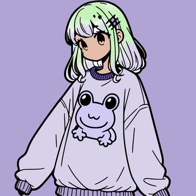 girl wearing frogging sweatshirt
