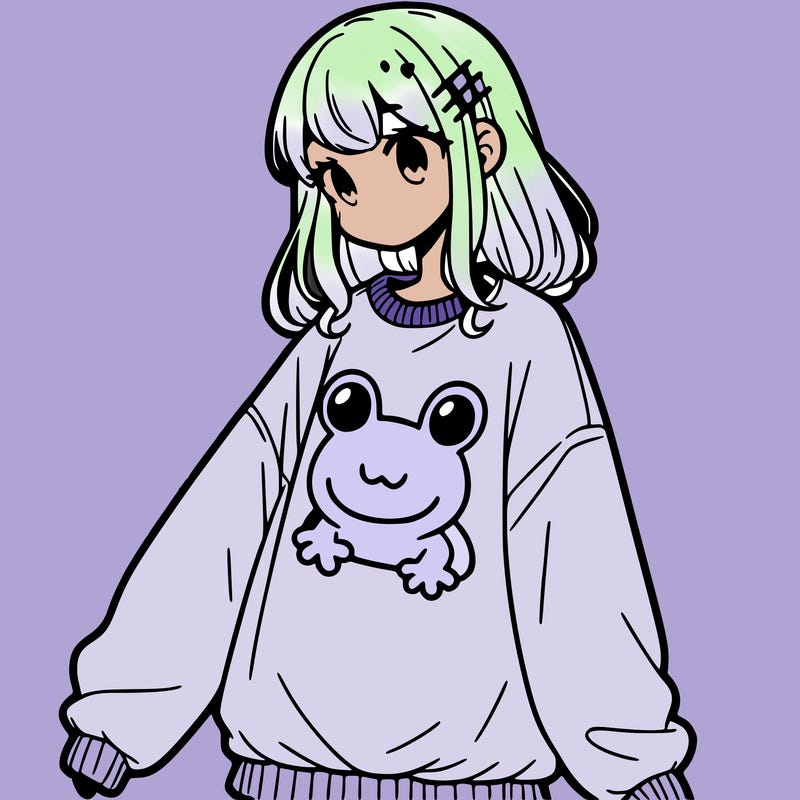 girl wearing frogging sweatshirt