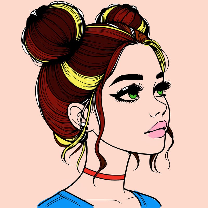 realistic girl with buns on the top of her head