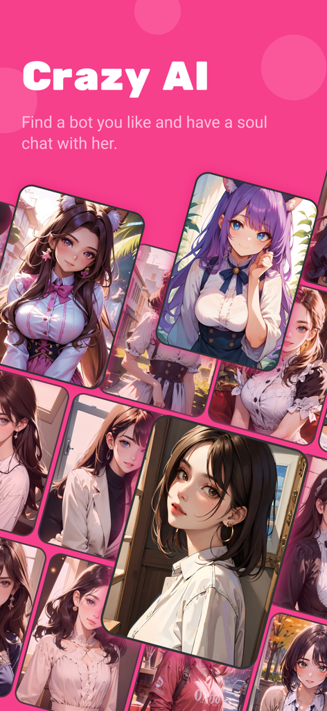 Uma coleção de avatares de personagens de anime para chat de role play de IA no aplicativo Crazy AI