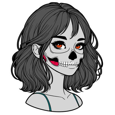 realistic girl with skull
