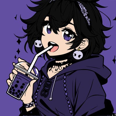 hot baddie anime girl drinking boba and biting the straw