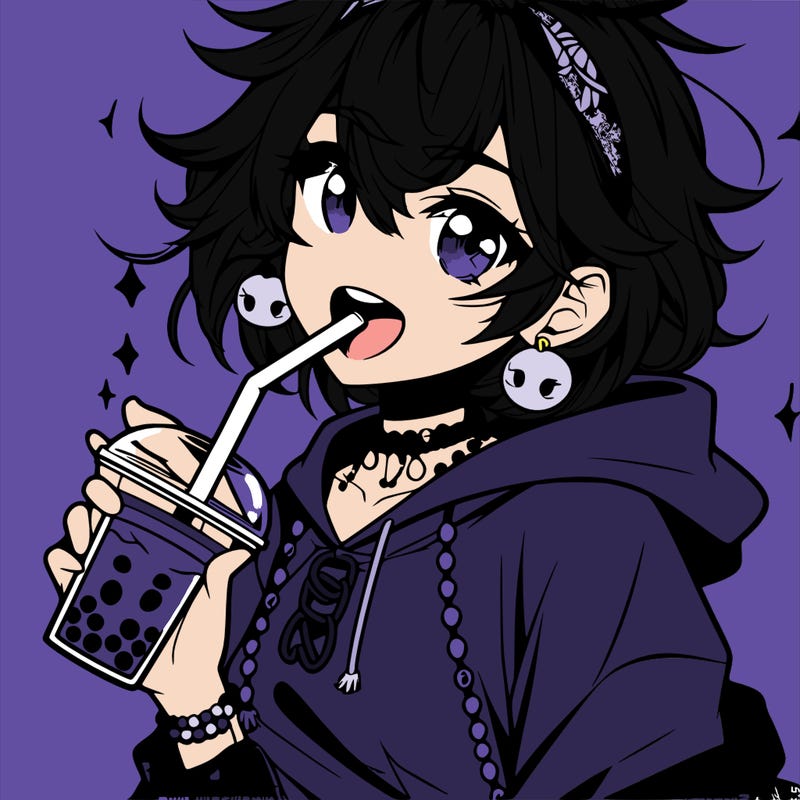 hot baddie anime girl drinking boba and biting the straw