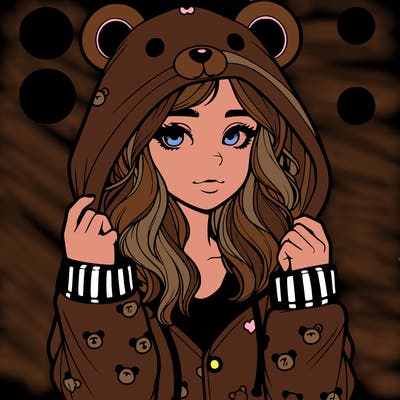 realistic girl in a animal pjs hoodie