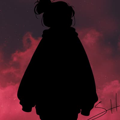 realistic girl with a oversized sweatshirt on and a bun