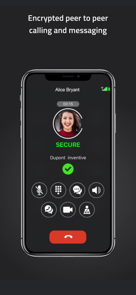 Silent Phone - Encrypted call interface on the Silent Phone app showing a secure connection with verification security words