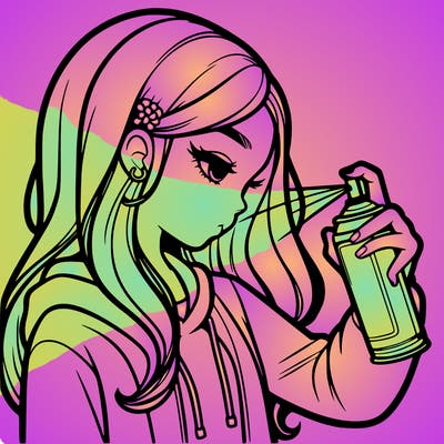 a realistic girl spray painting