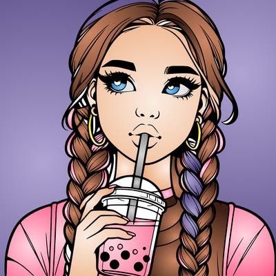 realistic girl with braided hair drinking boba