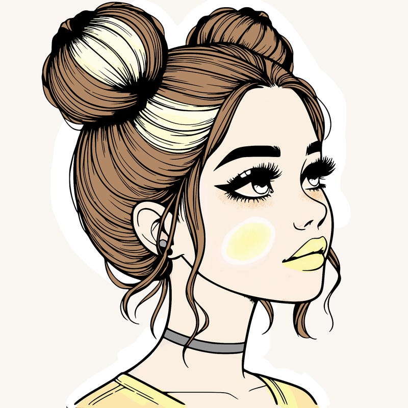 realistic girl with buns on the top of her head