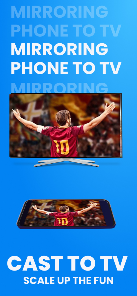 Screen Mirror-Cast to Smart TV - A smartphone mirroring a soccer match onto a large smart TV screen