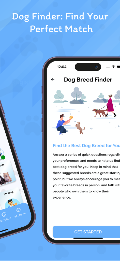Dog Identifier: AI Dog Scanner - Dog Identifier app screen for finding the perfect dog breed match.