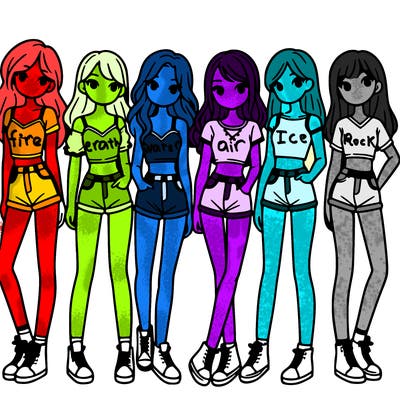 a group of girls wearing crop tops and shorts