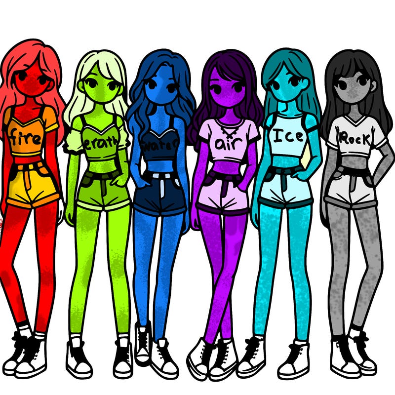 a group of girls wearing crop tops and shorts