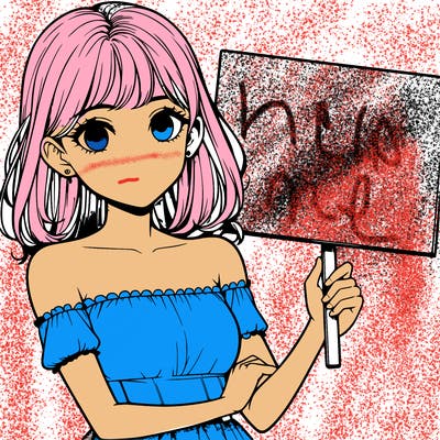realistic pretty girl holding blank sign