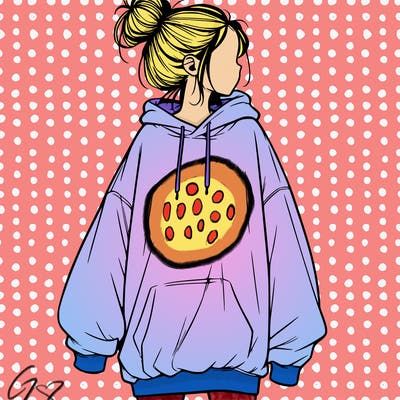 realistic girl with a oversized sweatshirt on and a bun